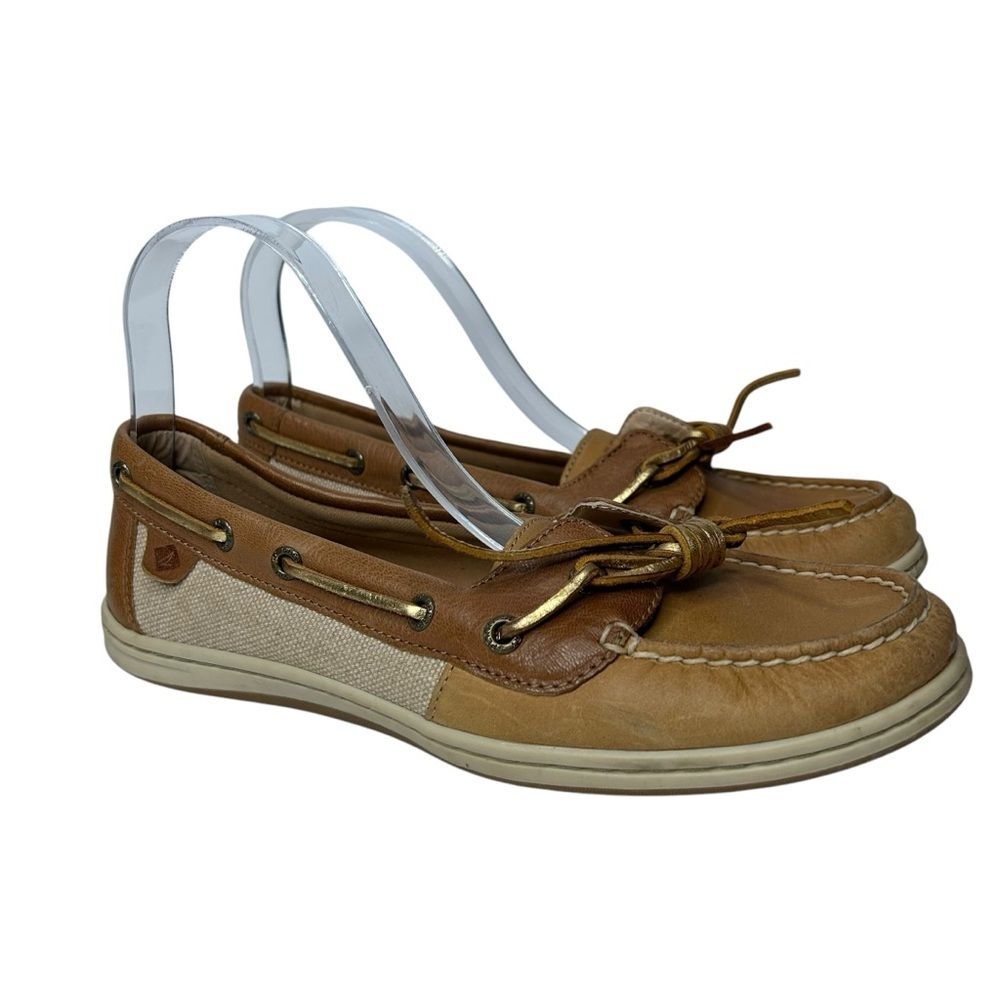 Stylish Tan Boat Shoes with Gold Accents